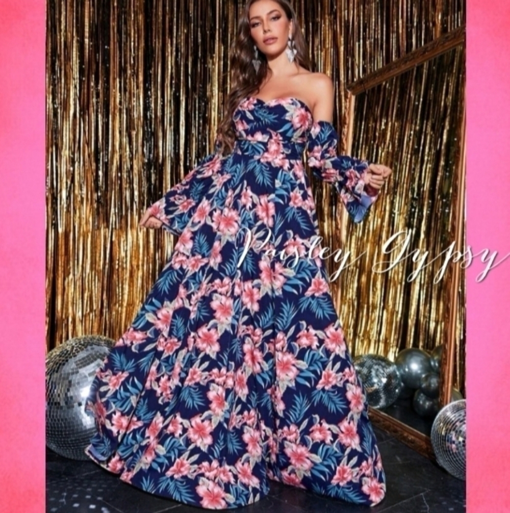 Beautiful Bohemian Flared Off  Shoulder Flounce  Dress